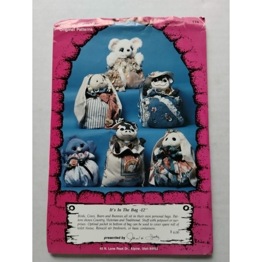 Its in the Bag 12" Birds, Cows, Bears, & Bunnies Sitting in Personal Gift Bags